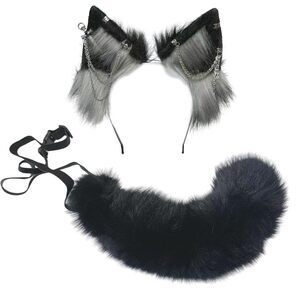 5921 Wolf Ears Tail Set Fox Wolf Headbands Clips Fluffy Cosplay